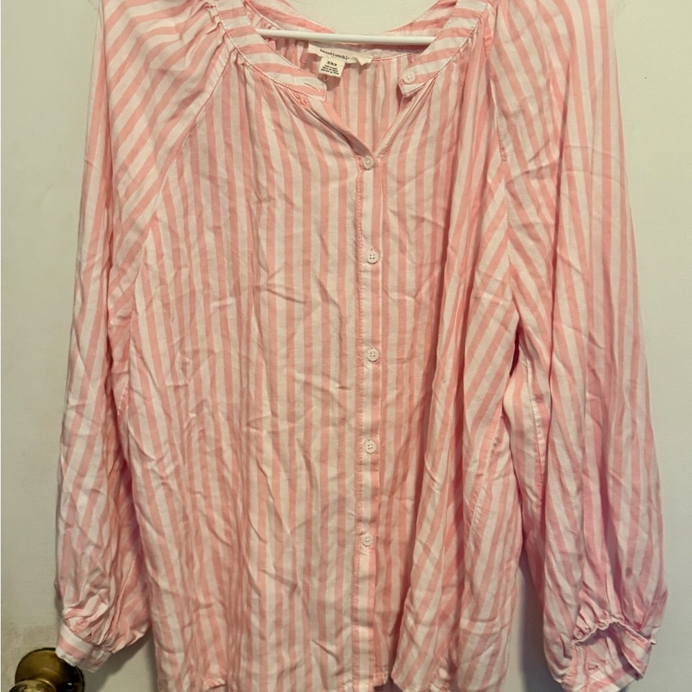 Beach Lunch Lounge Pink and White Striped Button-Front Shirt